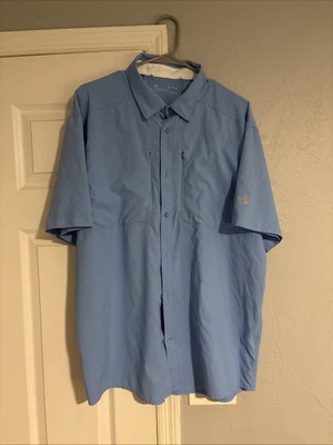 Рубашка мужская Under Armour на пуговицах размер XL Heat Gear свободная с коротким рукавом вентилируемая синяя - Изображение 1 из 3