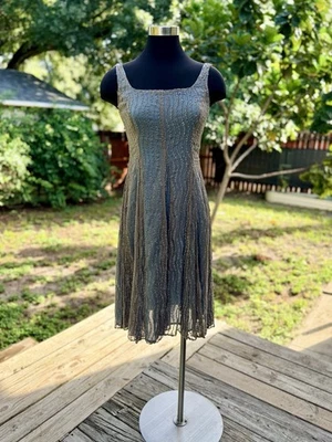 Vestido Vintage Años 90 2000 Cynthia Rowley Seda Brillo Texturizado Línea A Foto 1 de 4