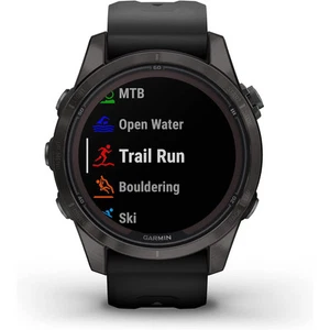 Garmin fenix 7S Pro Solar, Sapphire, Carbon Gray DLC Titanium, Black - Picture 1 of 7