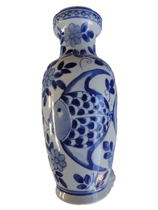 Chinese Blue / White Porcelain Vase Hand-Painted Fish Floral Qianlong Style Vtg. - Picture 1 of 14