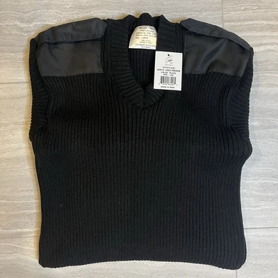 NWT ROTHCO Black Sweater Stretch Ribbed Acrylic Military V Neck - Mens Lg - Image 1 of 4