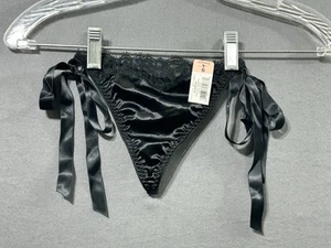 Delicates / JC Penny Thong Panty Size 6 Black Side Tie - Picture 1 of 4