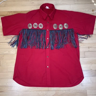 Vintage Western Fringe Shirt Large Men’s Red The Spoons By Shirley Made In USA - Image 1 of 4