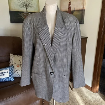 Danielle B. Vintage Made In USA Black Herringbone One Button Blazer Sz 14 - Image 1 of 4