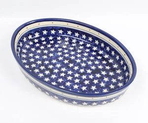 BOLESLAWIEC Casserole Baker, Handmade in Poland. Durable, Hand Painted Navy - Picture 1 of 10