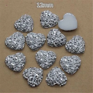 Strass resina cuore argento fondo piatto pietra drusa fai da te accessori artigianali 100 pezzi - Foto 1 di 12