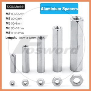 Aluminium Hex Hexagonal Pillar Female Threaded Standoffs Spacers M3 M4 M5 M6 M8 - Picture 1 of 60