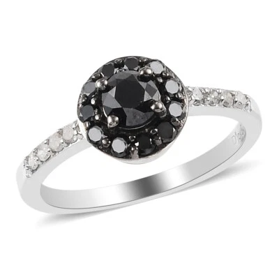 Platinum Fancy Black Lab-Created Diamond Engagement Ring 925 Sterling Silver - Image 1 of 4