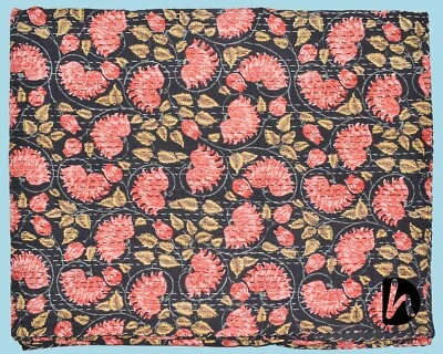 Tradicional Gudari Hobo Ralli Nueva Manta Doble Kantha Edredón Cobertor Negro Tiro Foto 1 de 4