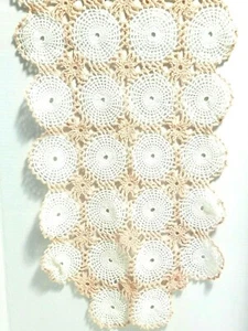 Beautiful Handmade Crocheted Table Runner Large Doily Peach/White 29" X 15" - Picture 1 of 5