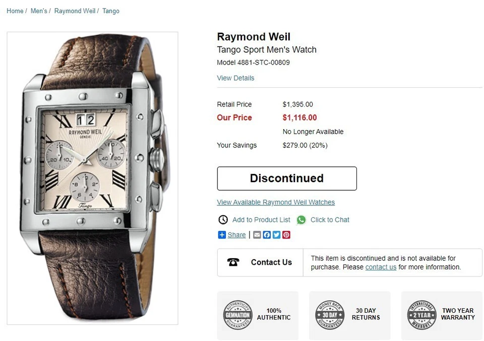 Raymond Weil Hombre 4881-STC-00809 Tango Cronógrafo Rectangular Ste Foto 1 de 1