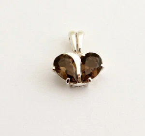 Colgante de cuarzo ahumado noble plata 925 piedras preciosas rodinizadas regalo en forma de corazón - Imagen 1 de 2