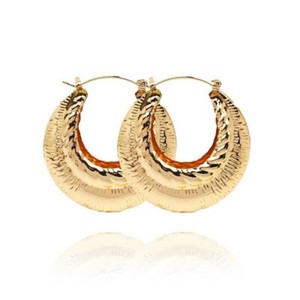 18k Layered Real Gold Filled 50mm Round Bamboo Hoop earrings 