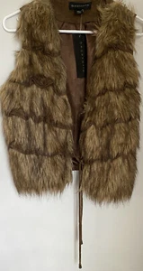 Bagatelle Faux Fur Brown Sleeveless Vest Top Jacket Faux Suede Women’s Large NWT - Picture 1 of 6
