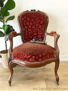 Antique French Parisian Fauteuil Armchair Louis Style Mahogany - SF125 - Picture 1 of 11