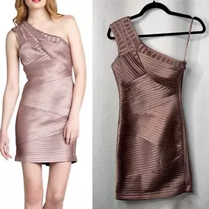 BCBGMAXAZRIA Ribbed one shoulder shiny bodycon cocktail dress size 0 - Picture 1 of 8