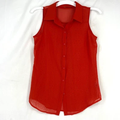 Blusa para mujer talla XS con botones delanteros roja tomate corte láser frontal transparente sin mangas Foto 1 de 4