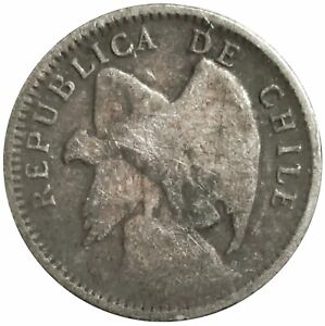 1908 S Republic of Chile 10 Centavos Silver Condor Coin
