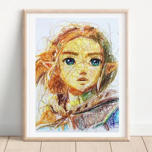 Zelda Ballpoint Pen Print, Tears of the Kingdom Art Poster - Picture 1 of 3