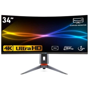 Monitor 34" Curved 4K 144Hz 21:9 Ultra Wide Gaming Ultra HD LCD Screen - Picture 1 of 10