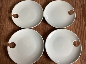 Vintage Libbey White Ceramic Appetizer Mingling 8" Plate Wine Holder set of 4 - Picture 1 of 2