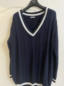TU Striped Knit Jumper/top Size Uk 20 navy white - Picture 1 of 2