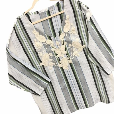 Top túnica de gasa Soft Surroundings Manhattan Beach bordado boho costero talla 2X Foto 1 de 4