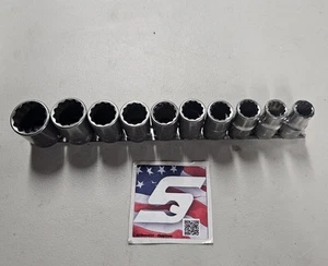 Snap-on Tools 10 piezas 1/2" Juego de enchufes de accionamiento MÉTRICO poco profundo 12 puntos cromo EE. UU. - Imagen 1 de 8