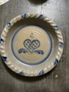 Rowe Keramik 1993 Steinzeug blau Salz glasiert Herz Kuchenplatte Schale 10" - Bild 1 von 9