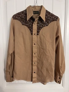 Wrangler Vintage Shirt Boys Youth 18-20 Tan Brown Pearl Snap Western Cowboy - Picture 1 of 6