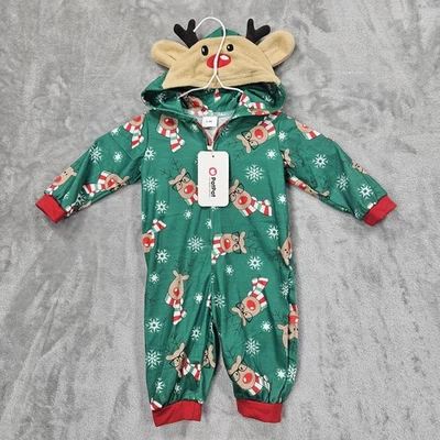 PatPat Reno Pijama Mameluco Bebé 0-3M Con Capucha Vacaciones Navidad Nuevo Cremallera Foto 1 de 4