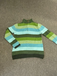 [M] Liz Claiborne Damen Pullover Strick High Neck 1/4 Zip Langarm Streifen - Bild 1 von 14