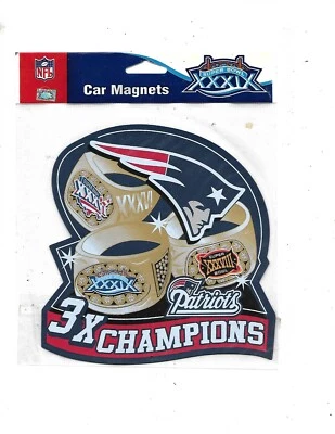 NFL 足球新英格兰爱国者队 3x 冠军汽车磁铁 — 第 1/2 张图片