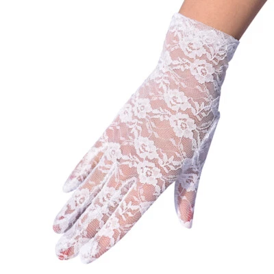 Sexy Guantes Cortos De Encaje De Colección para Mujeres Malla Transparente Vestido Elegante Novia Boda Foto 1 de 4