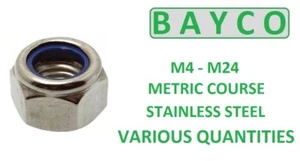 STAINLESS STEEL NYLOC NUT METRIC COARSE, M4 TO M24 NYLON LOCKING NUT 304 GRADE - Picture 1 of 11