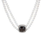 David Yurman Double Strand Pearl Necklace Albion Diamond Quartz Clasp 19"