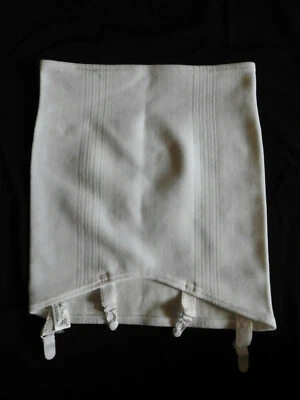RETRO!Vintage Faun weiß Polyester Strumpfgürtel Hüfthalter Roll on girdle Gr.M - Imagem 1 de 4