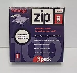 iomega Zip 100 3-Pack Disks Formatted for IBM Compatibles - Sealed NEW!