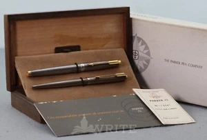 PARURE PARKER 75 CISELE STERLING SILVER FOUNTAIN PEN/BALL POINT PEN NIB F - Picture 1 of 9