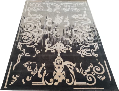 Tribal Hand Knotted Area Rug for Living Room Wool Bamboo Silk Grey 6 x 8 ft - Image 1 of 4