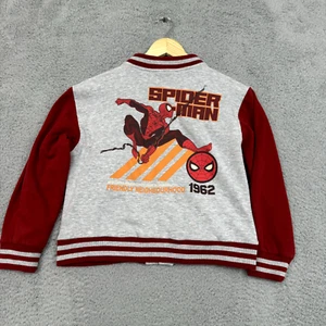 Marvel Spiderman Jacket Boys 10/12 Grey Red Varsity Bomber Graphic Lightweight - Picture 1 of 20