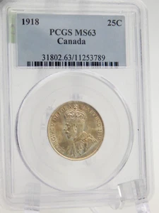 1918 Canada 25 Cent Piece - Quarter Coin - PCGS Graded MS 63 (BT720) - Picture 1 of 4