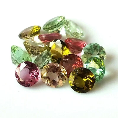 Tourmaline Faceted 4X4 mm Round Multi Color Natural Calibrated Gemstone 15 Piece - Image 1 of 4