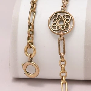 Antique Victorian 25” Fancy Gold Filled Filigree Cable Link Chain Necklace - Picture 1 of 5
