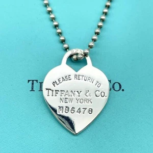 Collar colgante de cadena de bola con etiqueta de corazón Tiffany & Co usado Japón - Imagen 1 de 7