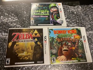 Lot Of 3 Nintendo 3DS EMPTY Game Cases & Inserts Luigi moon, Zelda, Donkey Kong