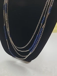 Premier Designs Silver Chain with Navy Beads Necklace - Picture 1 of 4