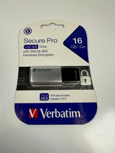 Verbatim 98664 Secure Pro 16gb USB 3.0 Flash Drive Store-N-Go - New Fast Ship - Picture 1 of 4