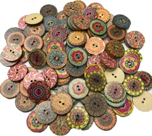 200 PCS Wood Buttons, Vintage Wood Buttons with 2 Holes for DIY Sewing Craft Dec - Picture 1 of 5