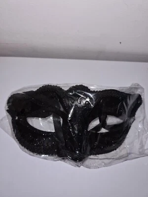 MENS OR LADIES MIDNIGHT BLACK VENETIAN MASQUERADE MASK EYE MASK FANCY DRESS PROM - Image 1 of 2